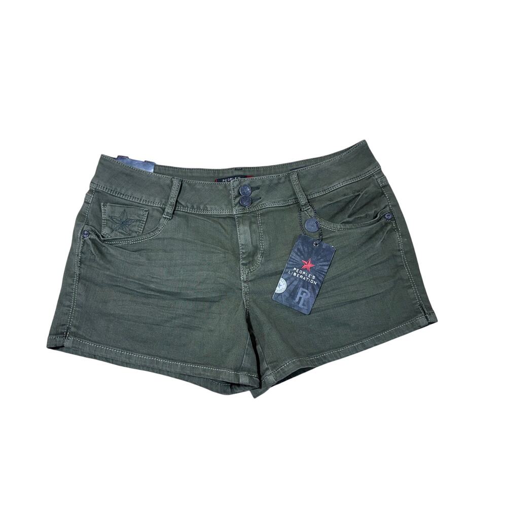 People’s Liberation Girls Olive Green Denim Shorts Size 9/10 NWT Star Pocket